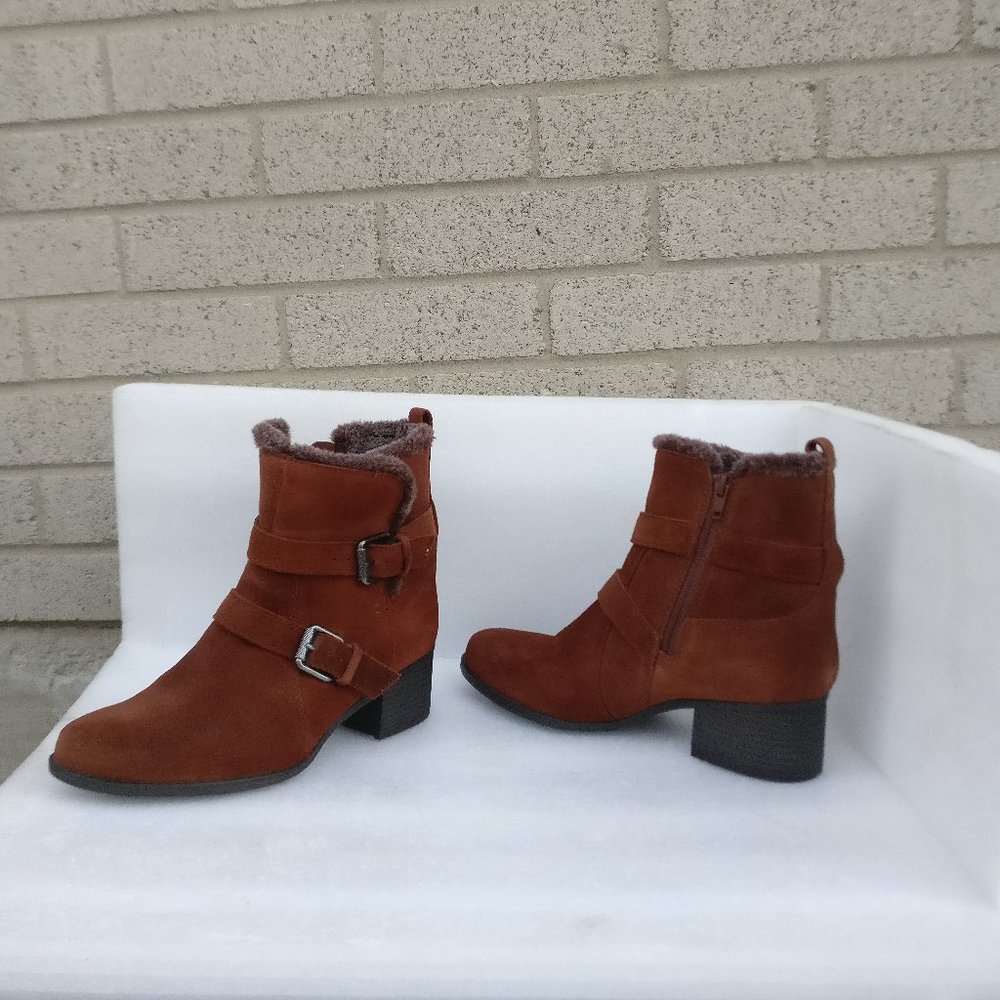 Burnt Orange Waterproof Suede Faux Fur Lined Ankle boot w9 Zip Fall/Winter NEW